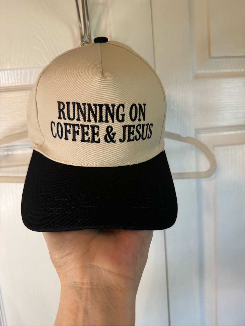 Running On Coffee & Jesus Two-Tone Trucker Cap - Black & Cream